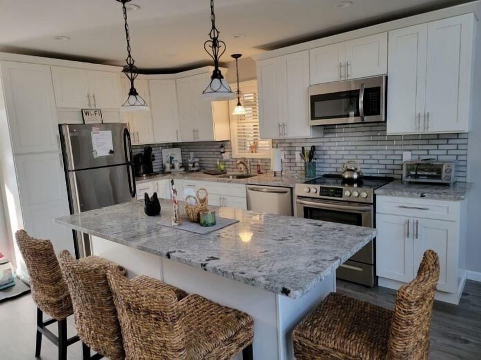 Gather with friends around the large kitchen island