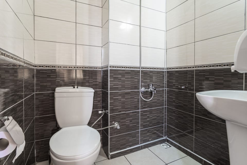 Shower, free toiletries, hair dryer, slippers