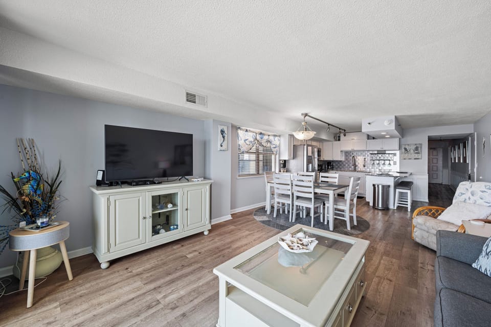 This comfy living room offers space for everyone to gather!