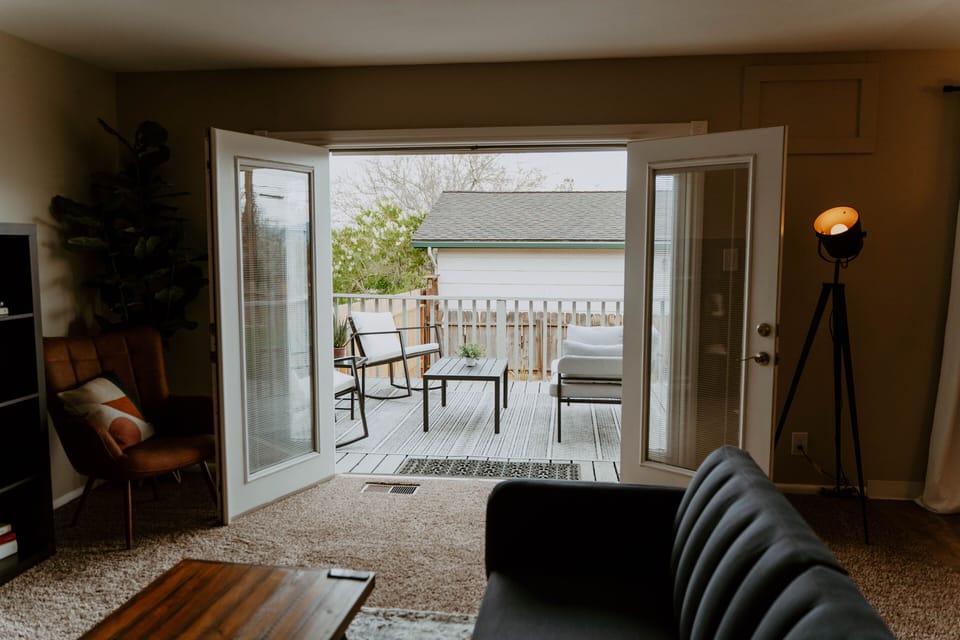 French doors allow for indoor outdoor conversations with everyone!