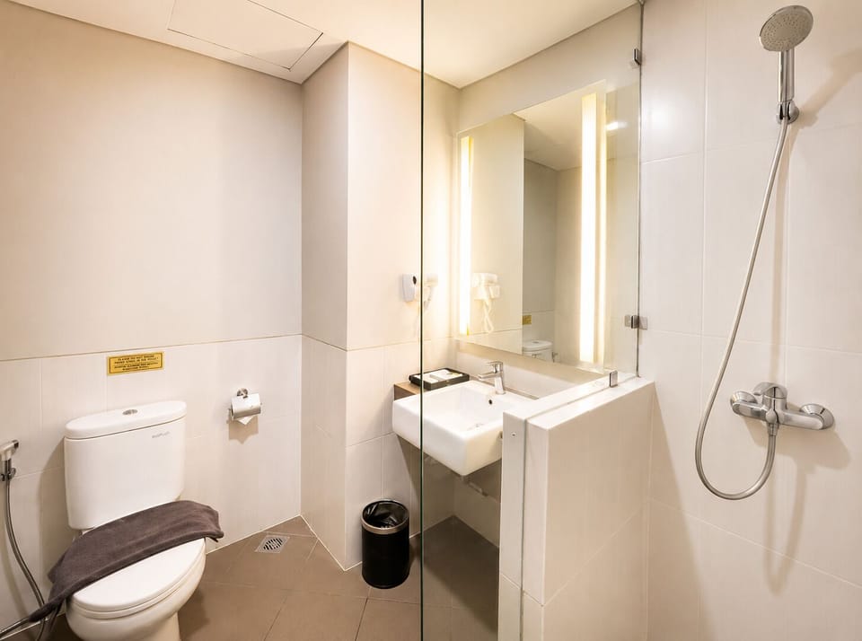 Free toiletries, hair dryer, slippers, towels
