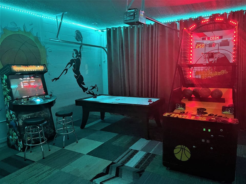 Game Room: Thrilling arcade games and vibrant decor for endless fun! Perfect for all ages!