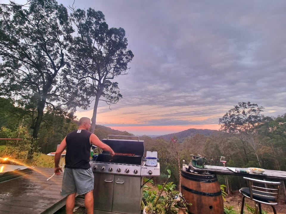 Enjoy cooking a bbq in nature.