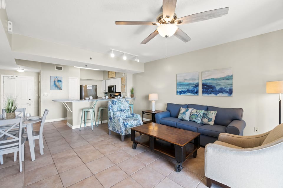 Gulf Front Living Area with Sleeper Sofa