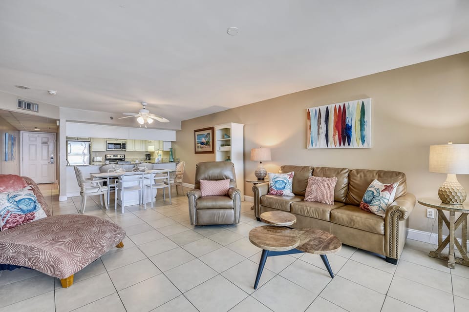 Gulf Front Living Area with Sleeper Sofa