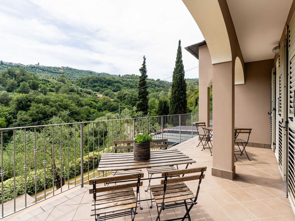 Furniture, Interior Design, Chair, Balcony, Outdoor Furniture, Shade, Eco Hotel, Porch, Wood Stain, Kitchen & Dining Room Table