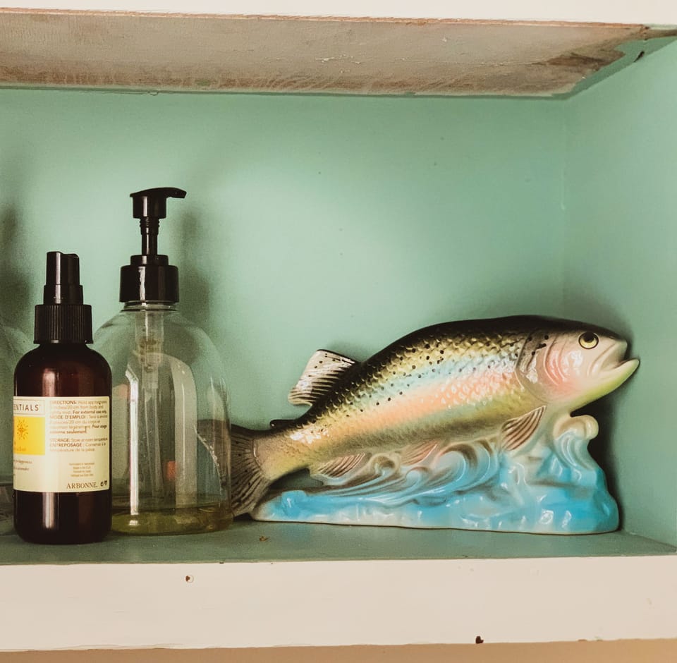 Iconic fish decor in original bathroom
