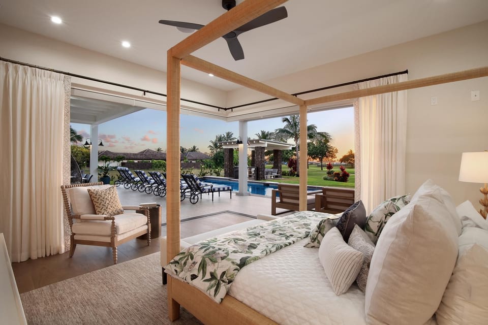 Ground floor main master bedroom with disappearing doors to pool area and directly to the spa.