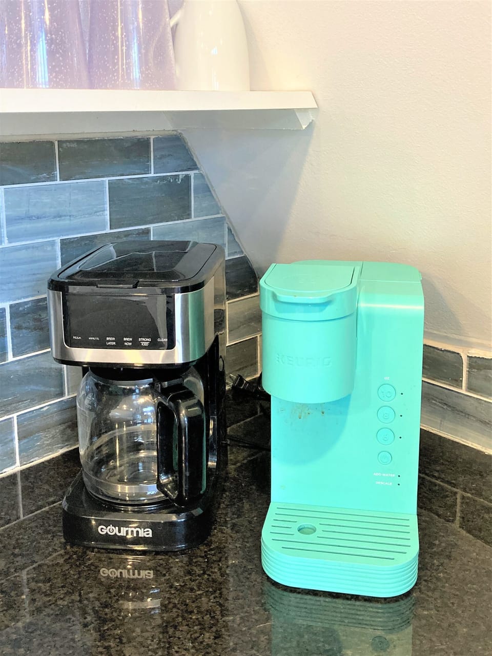 Coffee: Single Keurig brewer and a 12 cup pot.  