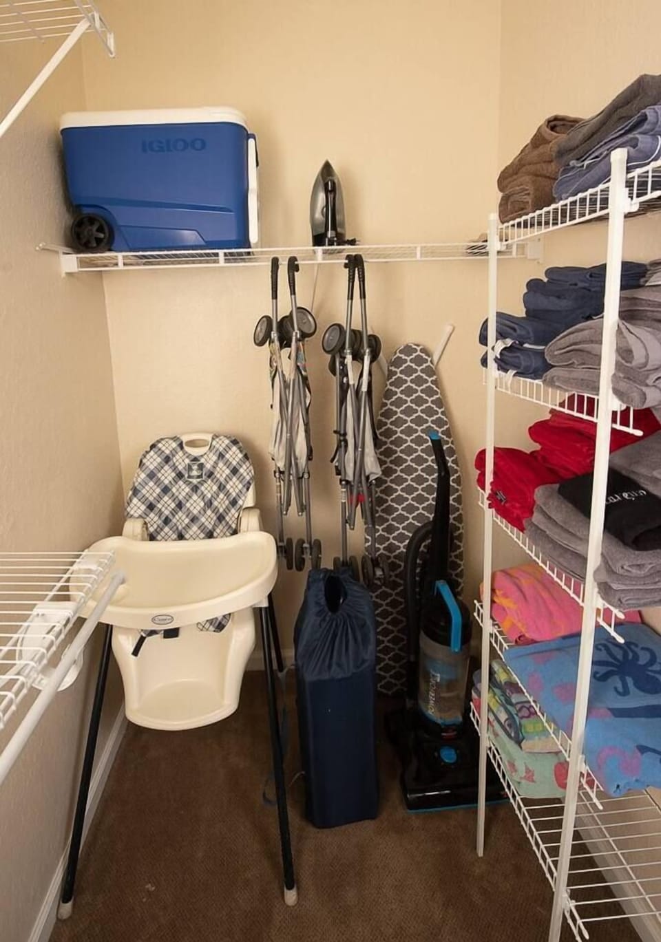 Cooler,  high chair, strollers, and pack n play for use during your stay. 