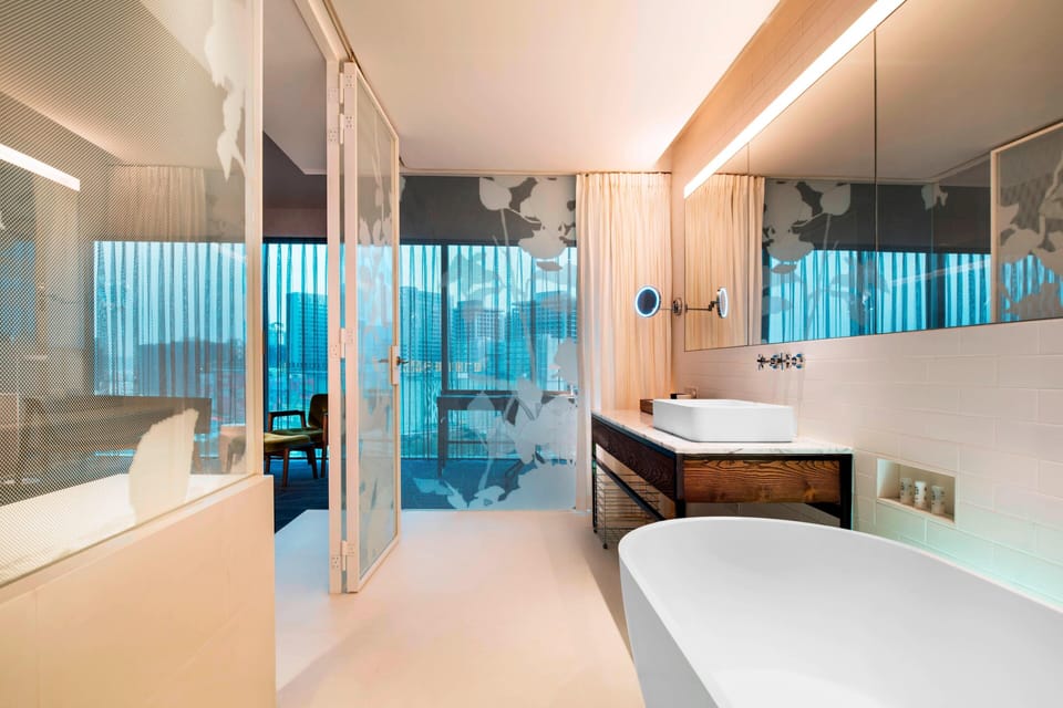 Separate tub and shower, hair dryer, towels