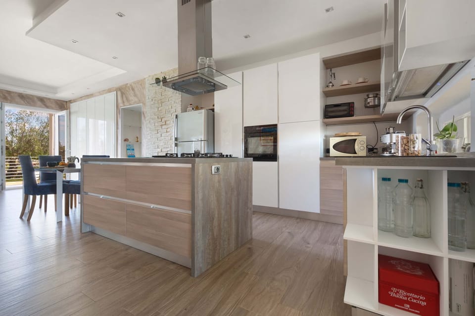 Full-size fridge, microwave, oven, dishwasher