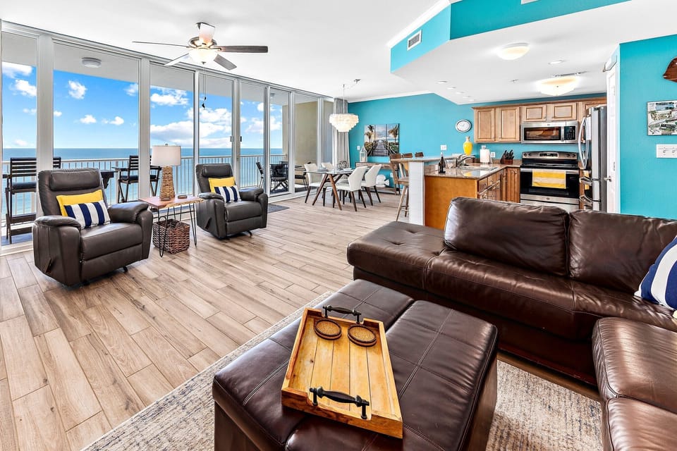 Open concept living!  Enjoy the views while relaxing on the sofa.
