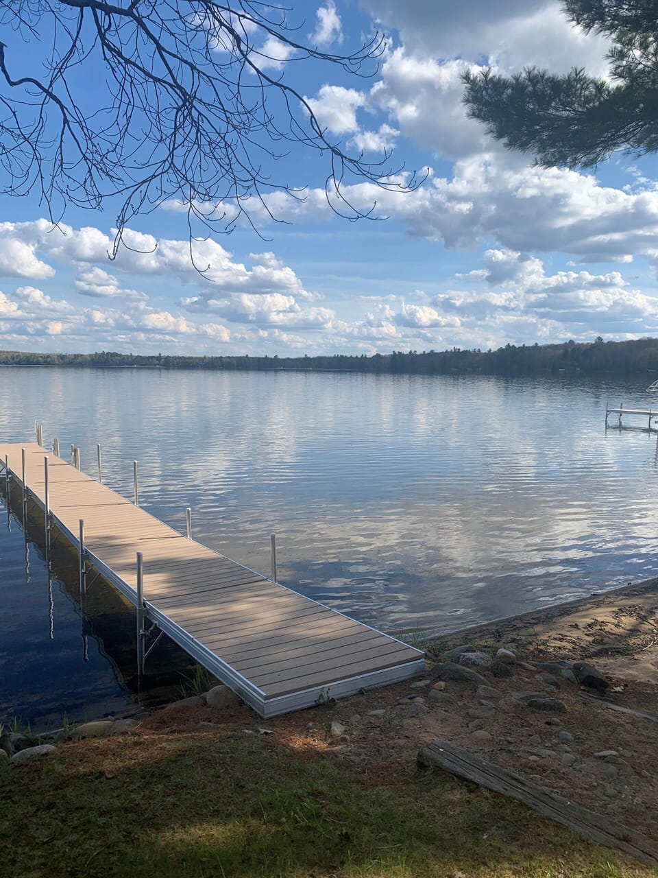 Brand new pier and beach area in front of the cabin