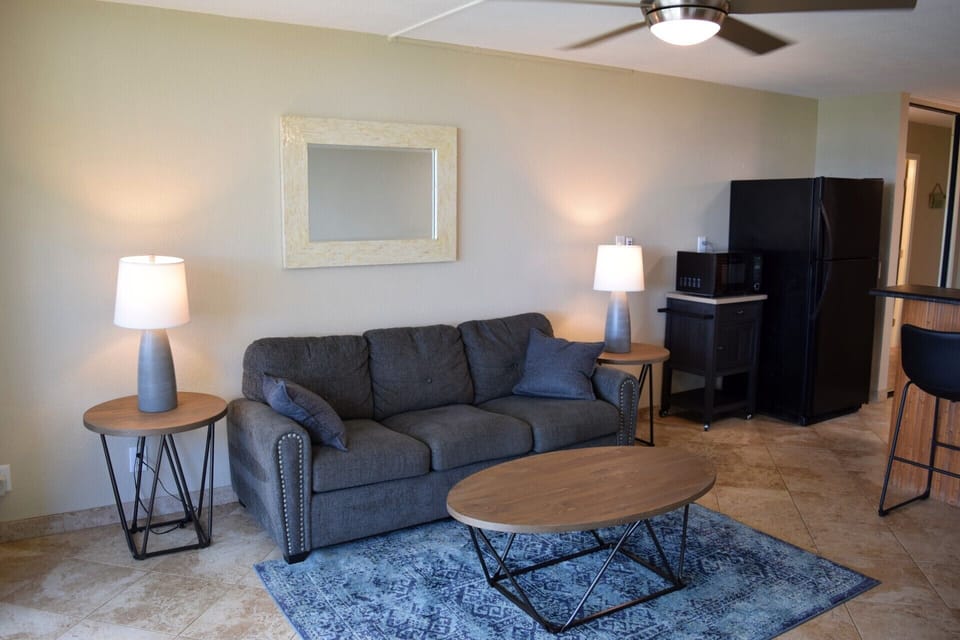 Living area opens to kitchen