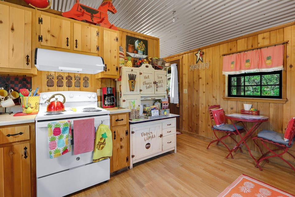 The kitchen has full size appliances for cooking