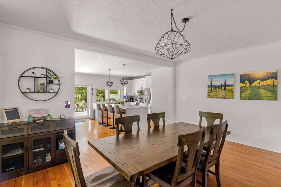 Open-concept dining space perfect for family meals and group gatherings.