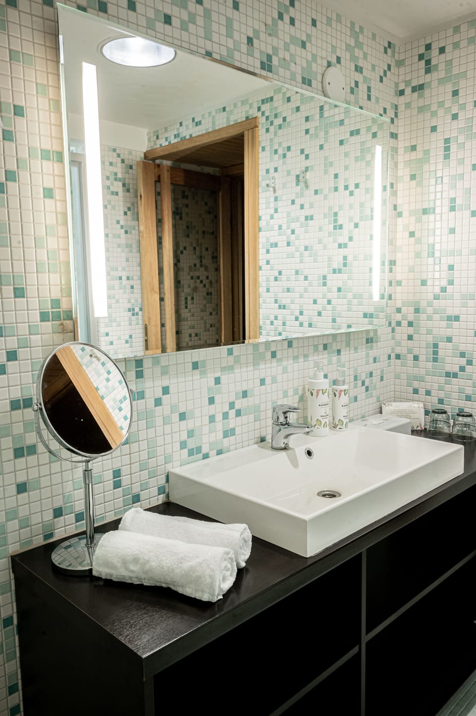 Suite | Bathroom | Shower, hair dryer, towels, soap