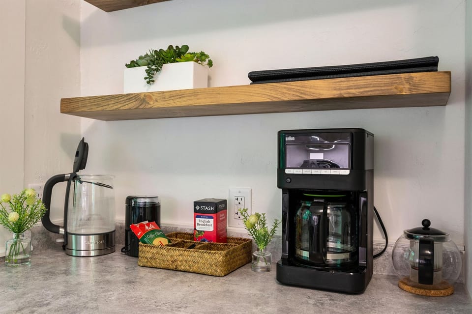 Enjoy a cup of coffee or tea from the coffee bar