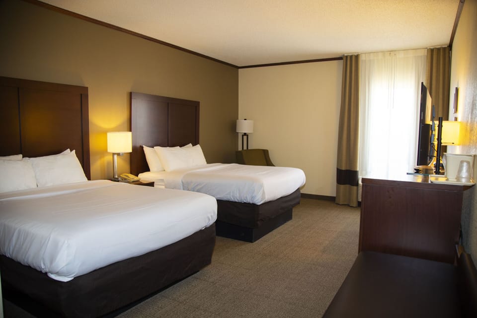 Desk, laptop workspace, blackout drapes, soundproofing