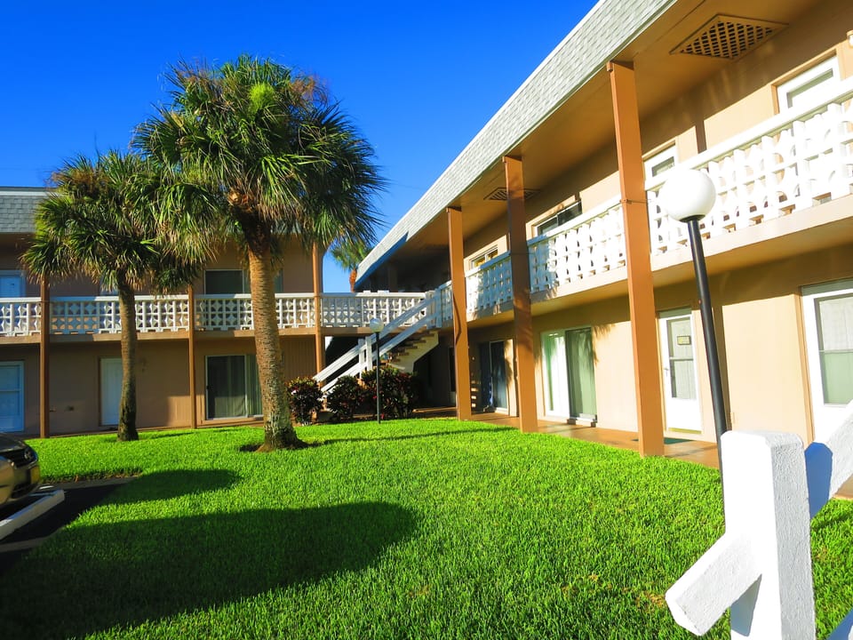 This is the exterior of the building. The condo is on the ground floor. 