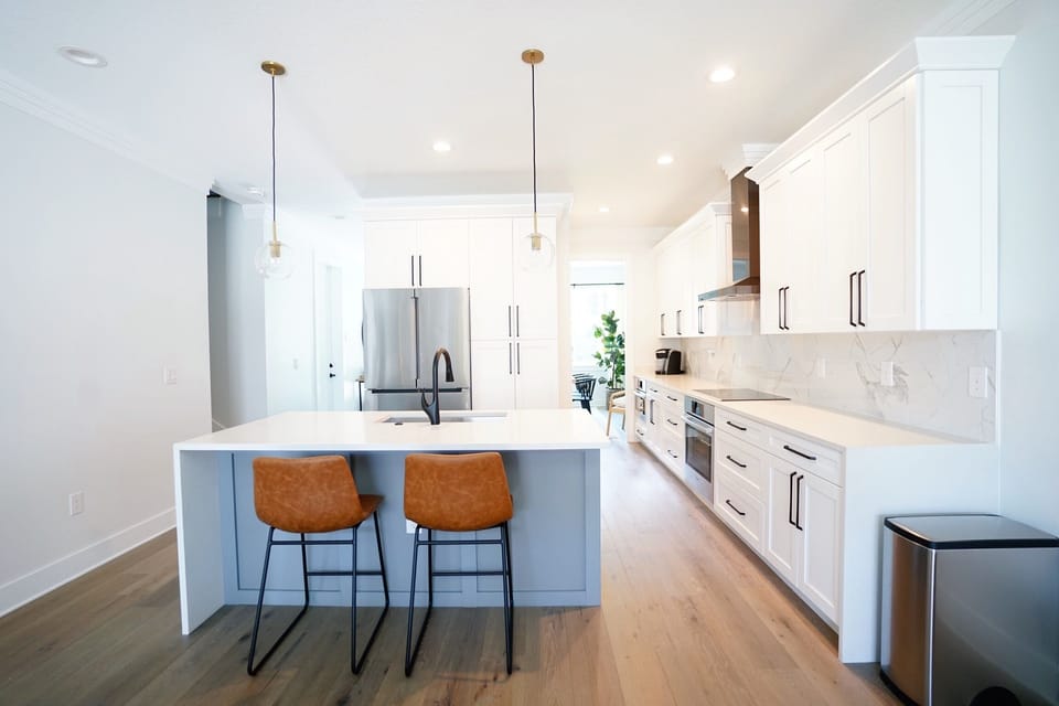 Island and kitchen