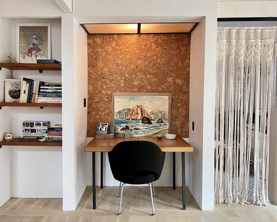 Desk Nook and Macrame Doorway to Laundry Room