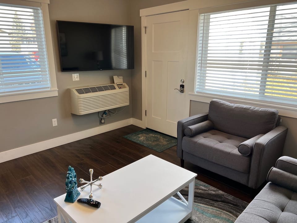 Living Room with Large TV signed into netflix and connected to wi-fi