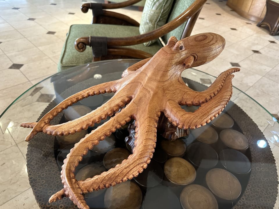 Carved wooden octopus (he'e in Hawaiian) in lobby