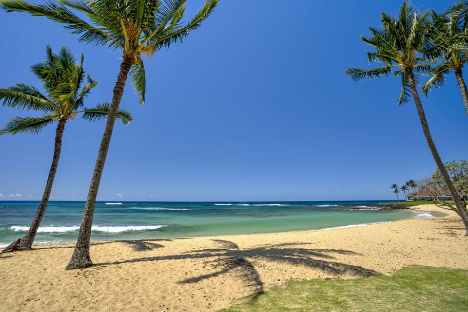 A three minute walk to this award winning beach. Always sunny & clearest water!