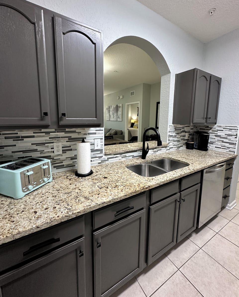 Granite Countertops with Pass Through Bar.