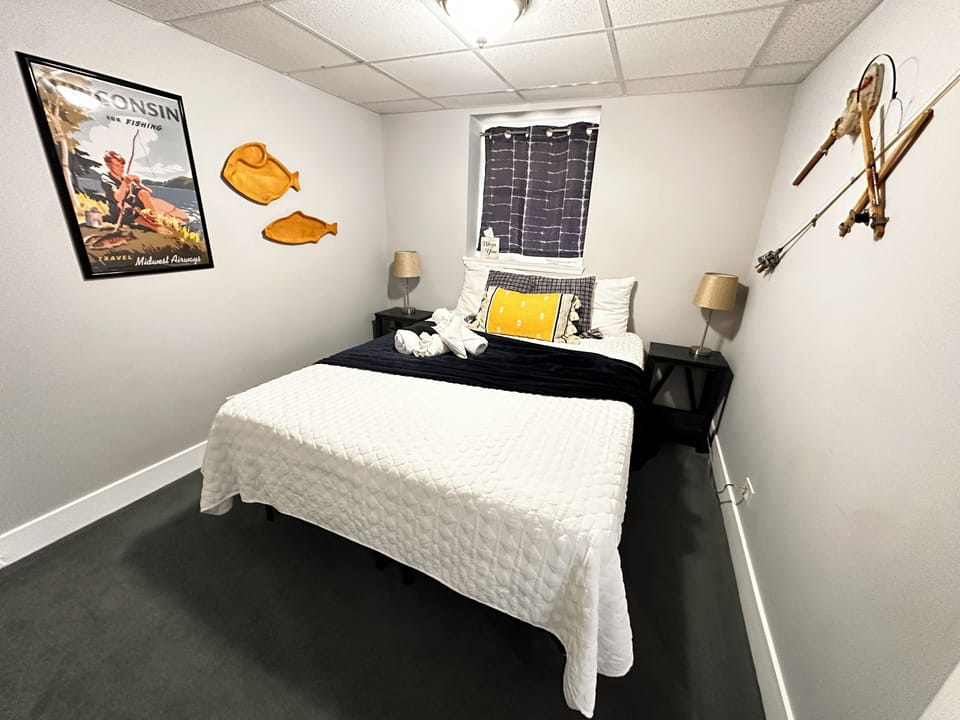 Another shot of basement bedroom.  Bring your fishing gear. Fish at Lance Park. 
