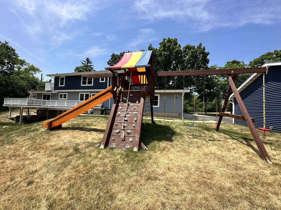 Rainbow playset that is fun for the kids and sturdy enough for the adults.  