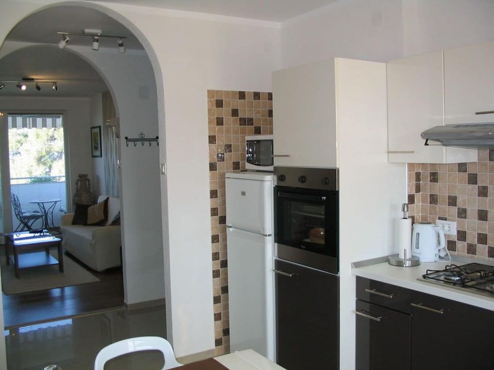 Apartment (A1) | Private kitchen | Fridge, microwave, oven, stovetop