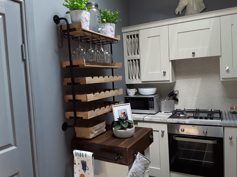 Deluxe Apartment | Private kitchen | Full-size fridge, microwave, oven, stovetop