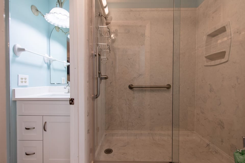 Walk in shower.
