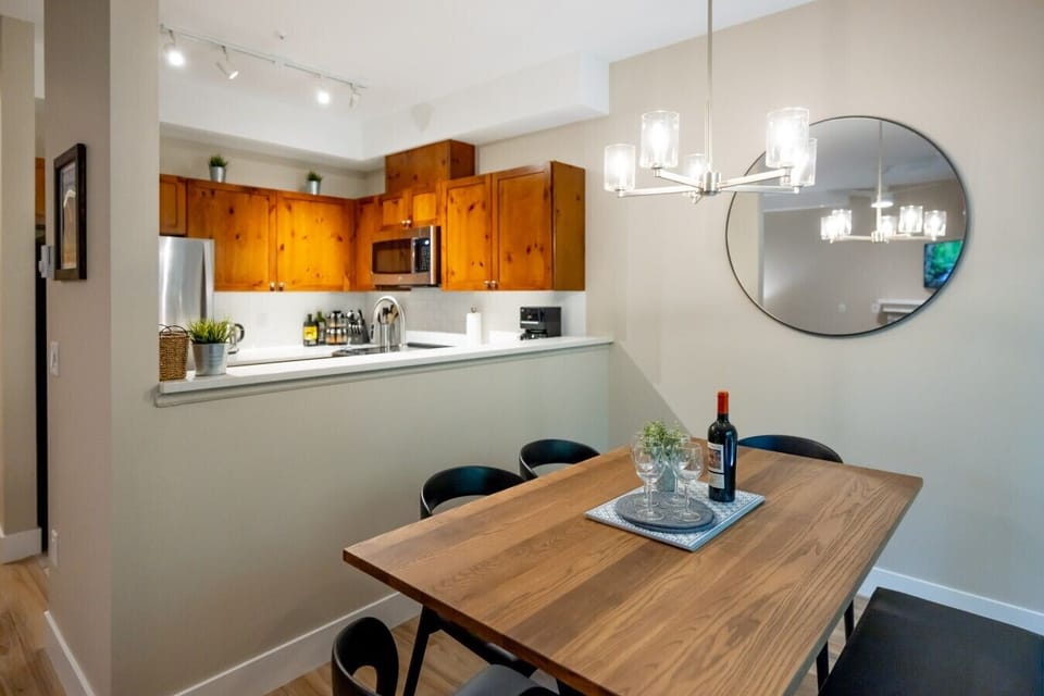 Enjoy a seamless flow between the dining area and kitchen. `The condo is very close to everything in Whistler!  Everything is within walking distance. The place was spotless. `- Natalie