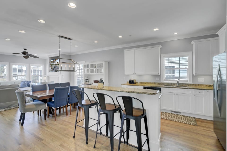 Kitchen island and barstool seating.