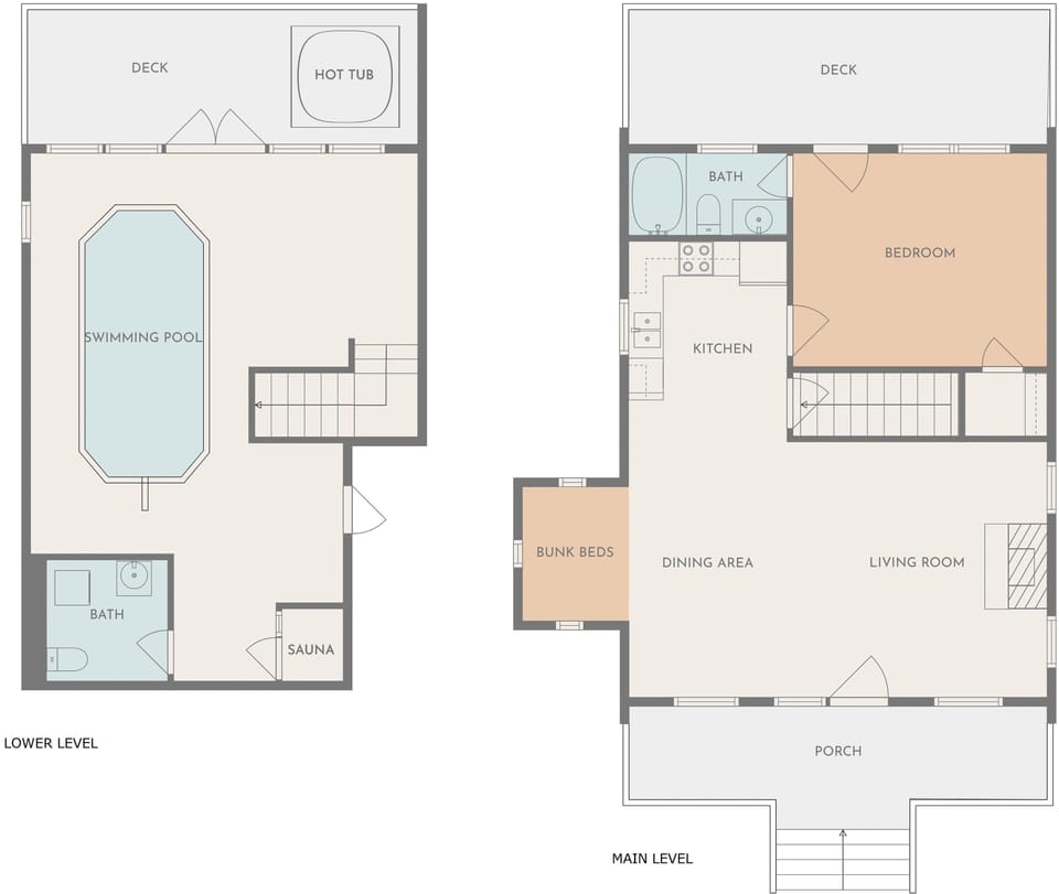 The pool is on the bottom level of the home, along with the hot tub.