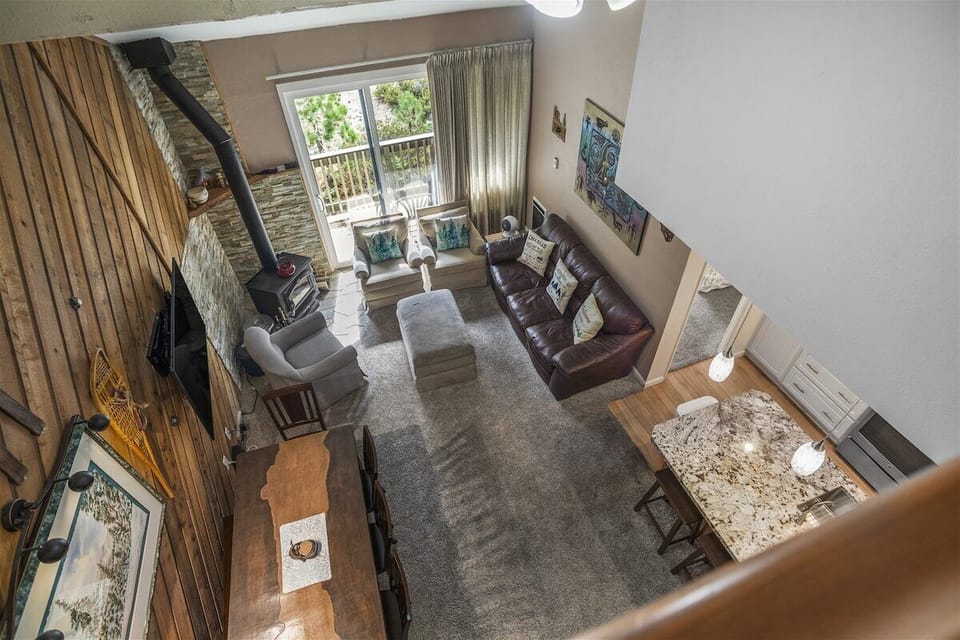Living Room from the Loft with a wood stove
