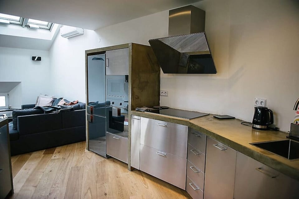 Designer appliances and concrete worktop