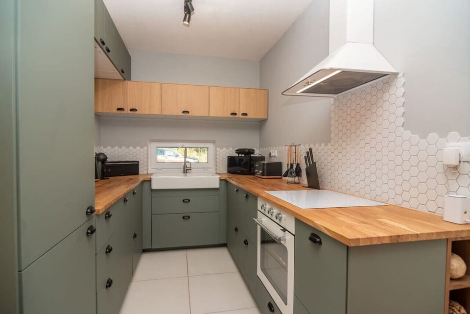 Kitchen with toaster and coffee machine