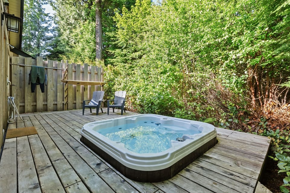 Soak and relax after a day of adventuring in your private backyard oasis!