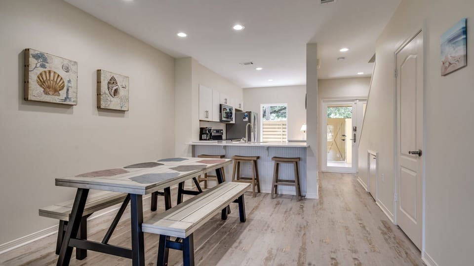 Dining view into kitchen