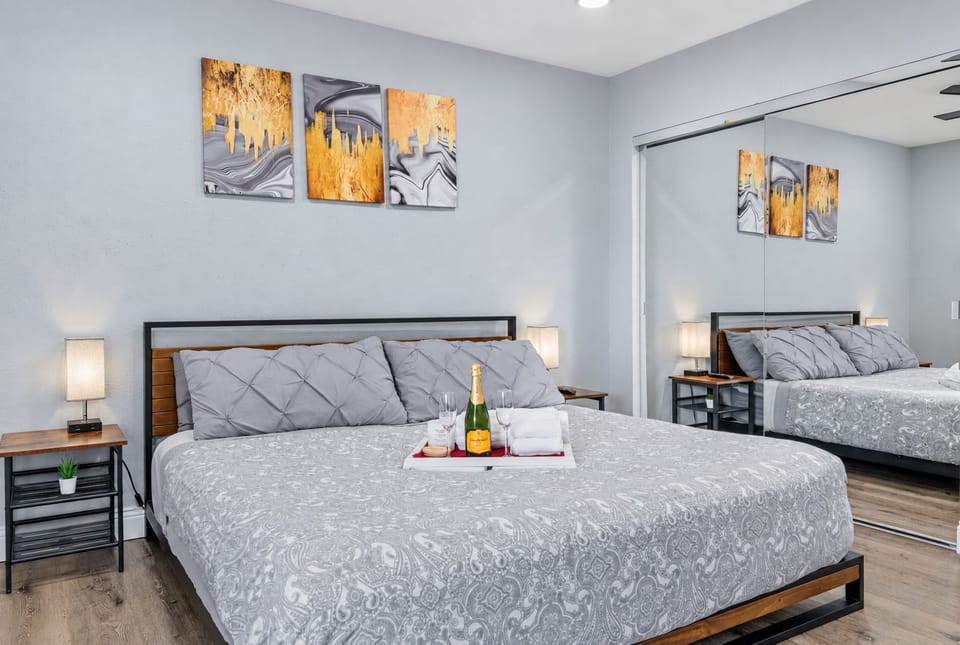 The beautiful room has a king-size bed, cabinets, closet, and its own TV. Who wouldn't want a comfortable room to rest in after a long day at swimming? If you like what you see so far, send us a message as soon as possible!