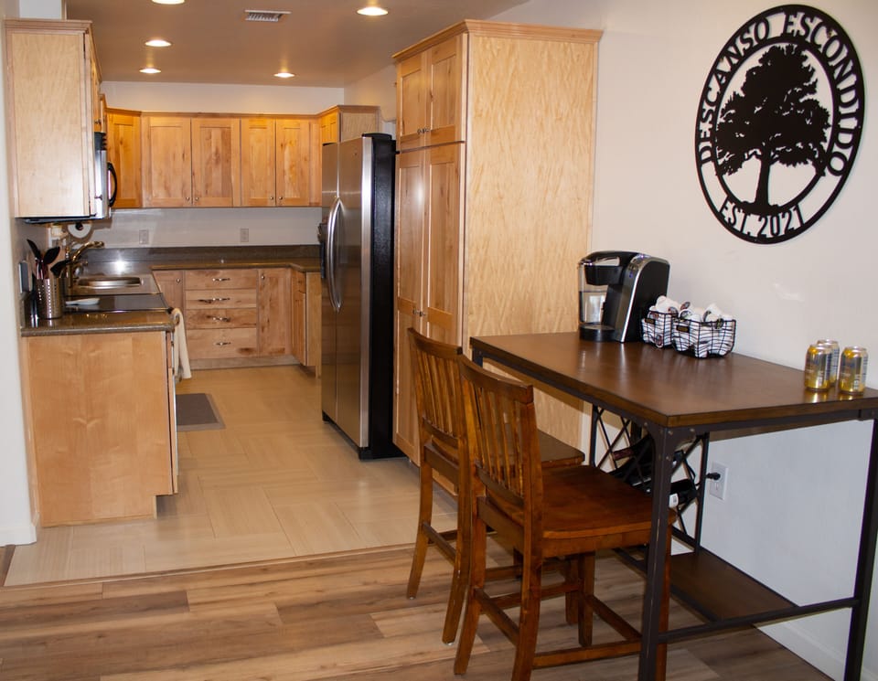 The well-stocked galley kitchen is ready for anything—from down-home cooking to your finest culinary creations.