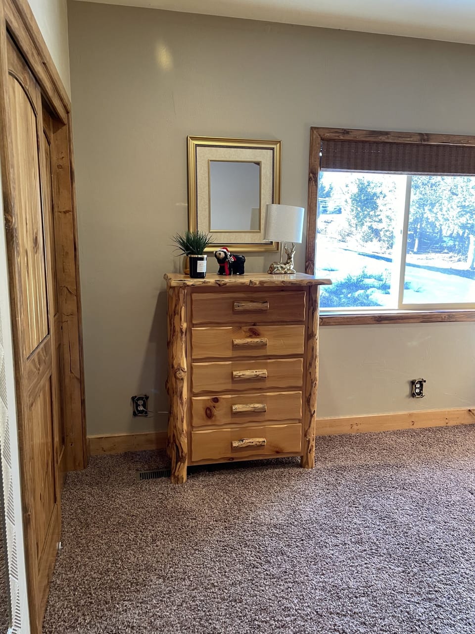 Bedroom 1 log furniture plenty of storage , great view
