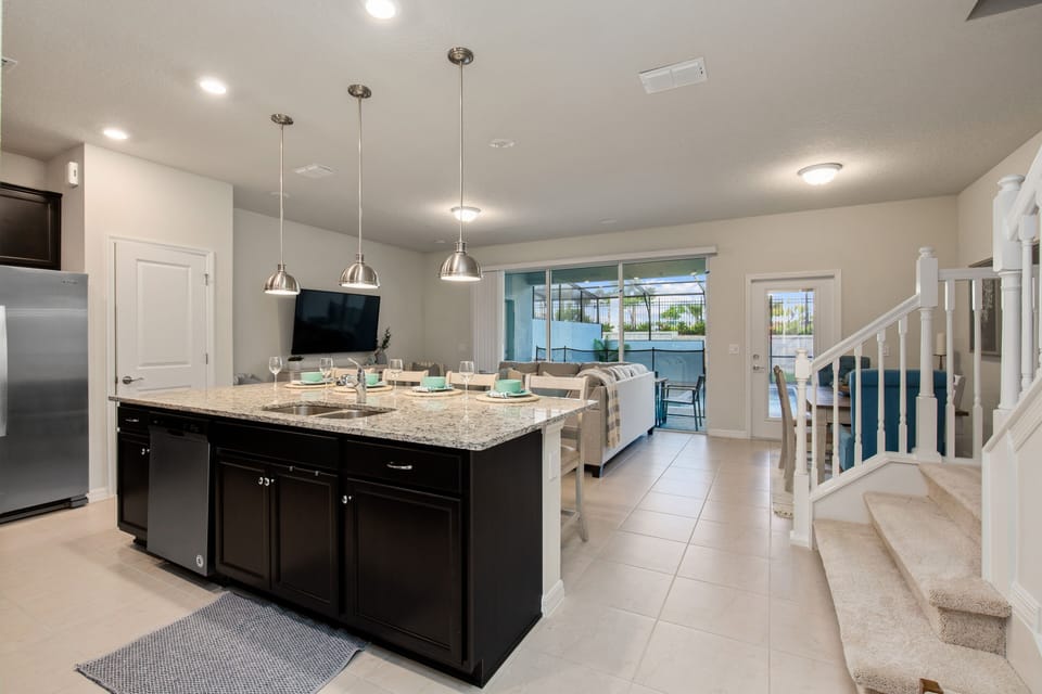 Spacious Downstairs Area with Kitchen, Dining, and Living Room