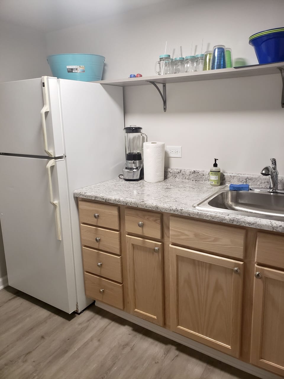 Kitchenette in small utility building near the cut wood