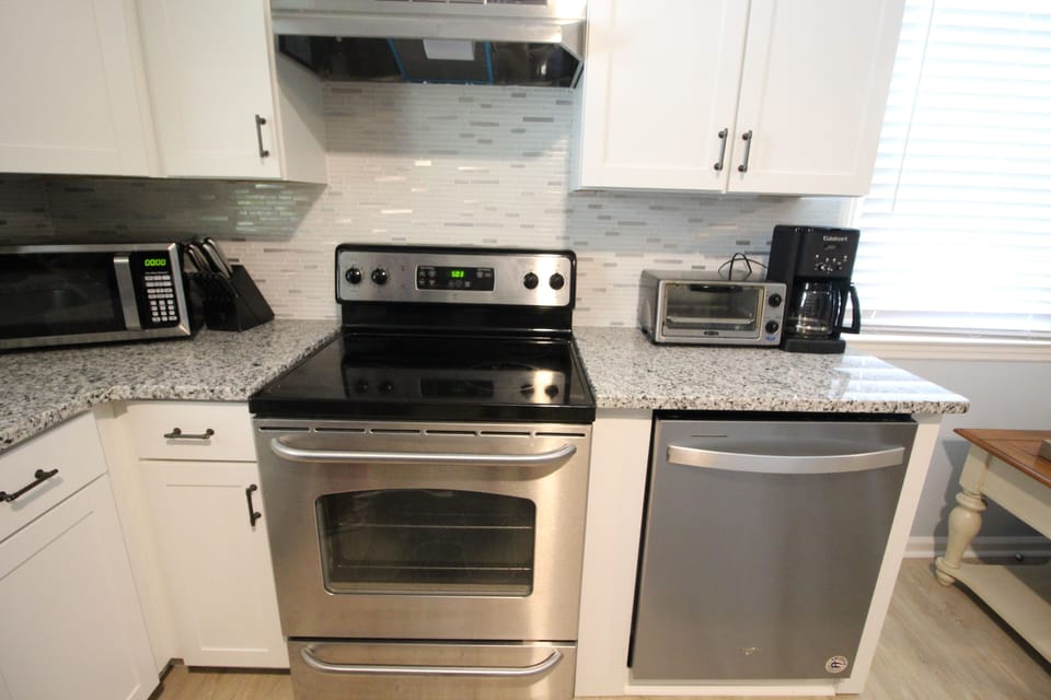 Microwave, toaster/mini oven, coffee maker.